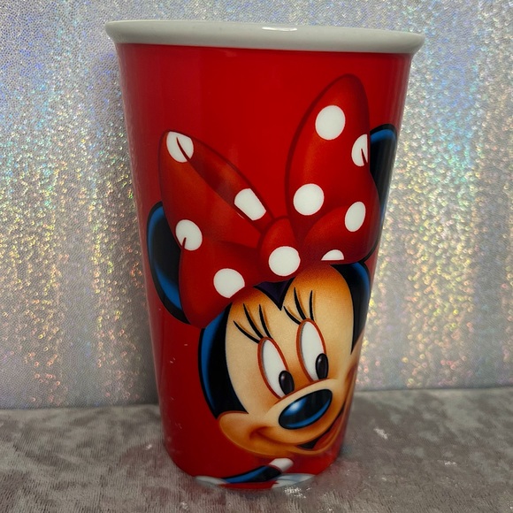 Disney Dining Minnie Mouse Disney Cup Tall Red Glass Drinkware Cute